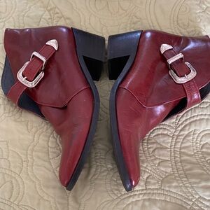 Dominique Burgundy Leather Ankle Boots with Buckle
